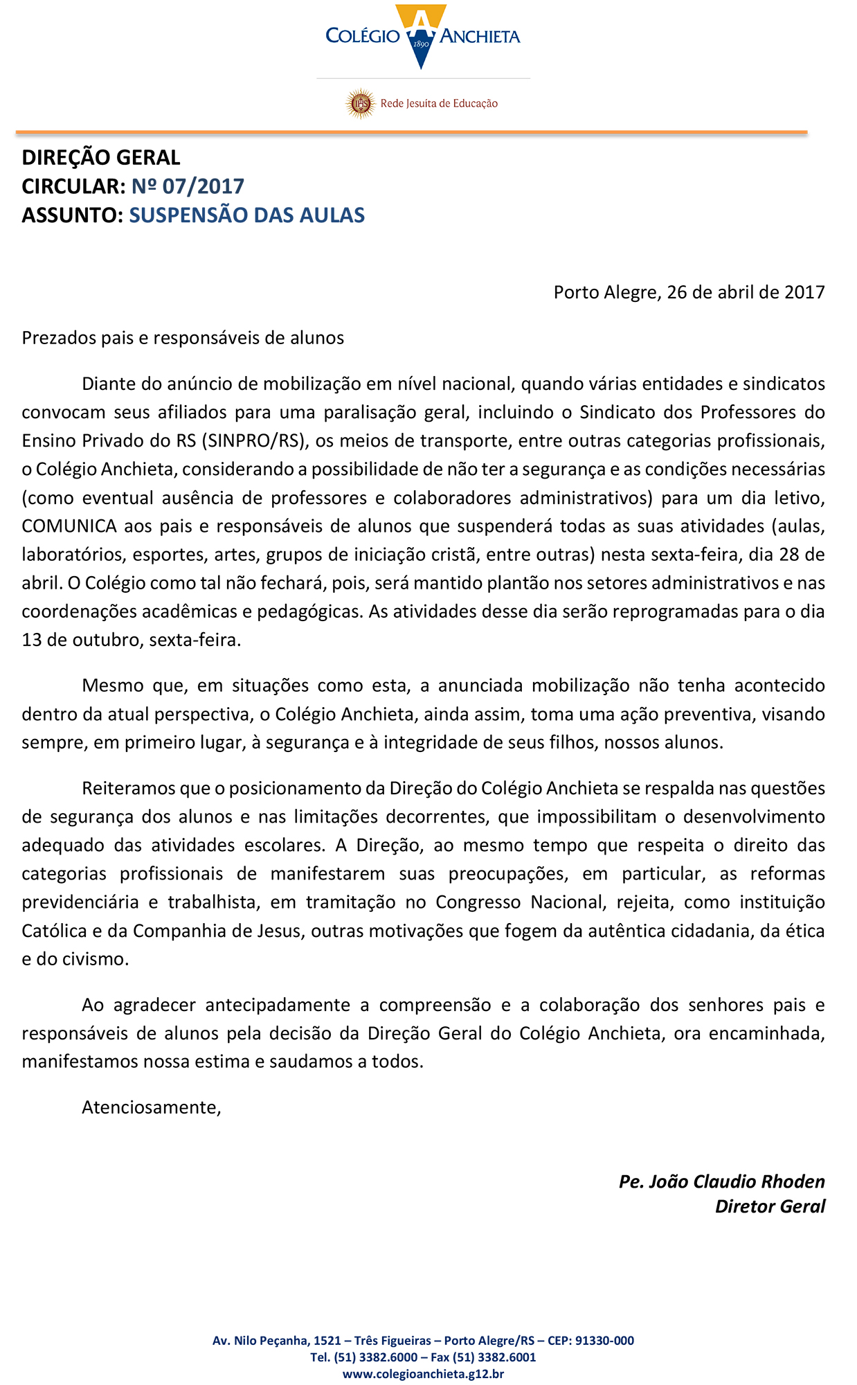 Microsoft Word - circular 07 - SUSPENSÃO DAS AULAS.docx